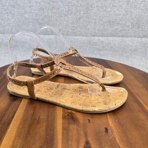 Faded Glory Women's Tan Thong Sandals Cork Footbed Cutout Straps Size 9